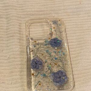 Floral Clear Phone Case with Blue Accents